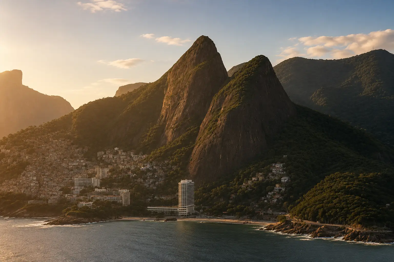 Praia e Dois Irmãos ao pôr do sol